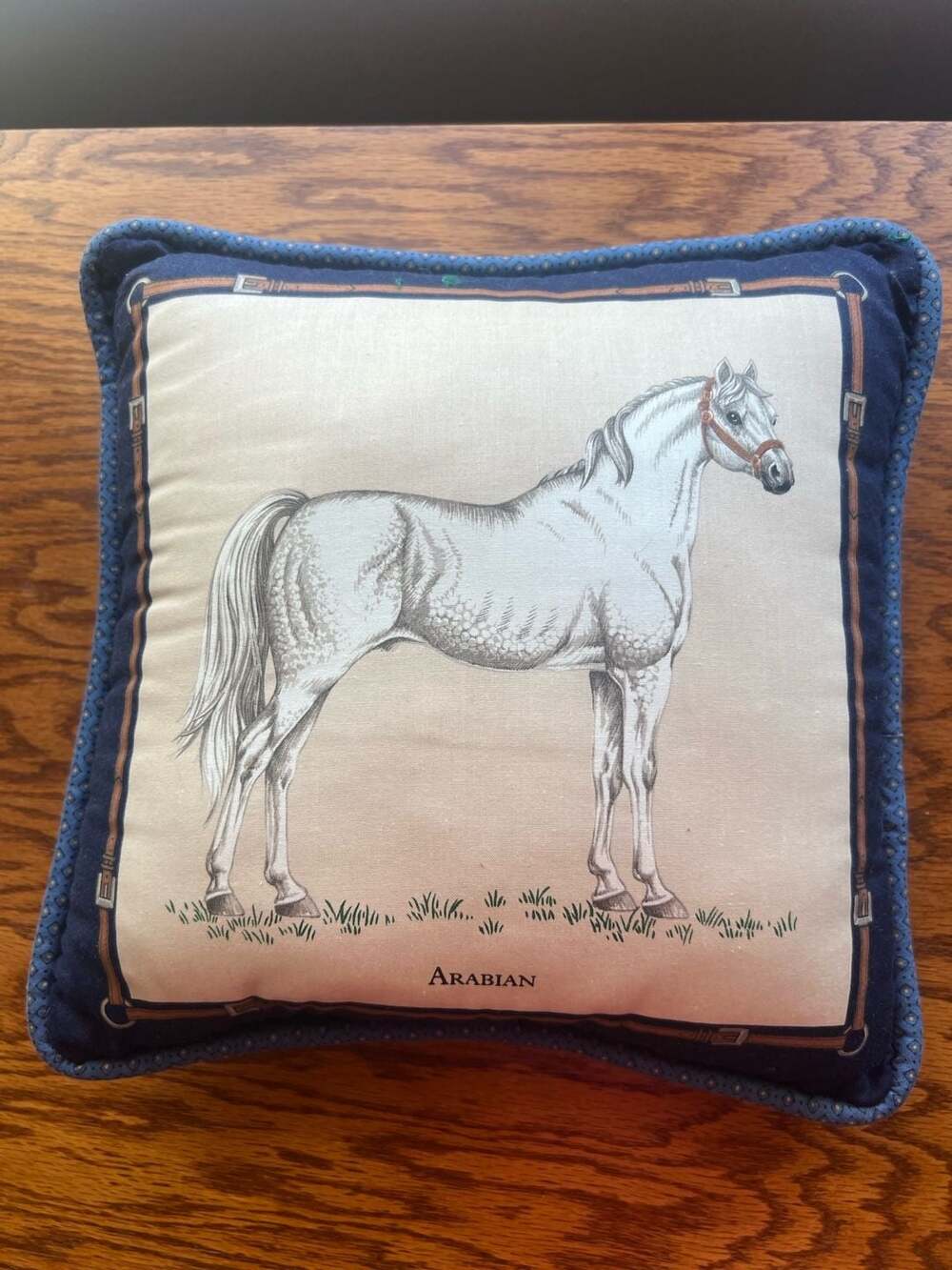 Vintage Equestrian Horse Throw Pillow Arabian and Thoroughbred